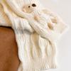 Bear Knitted Wool Scarf for Girls, Thickened Pure Milk White Pure Rice White Plush Small Scarf In Winter, Cute Girl