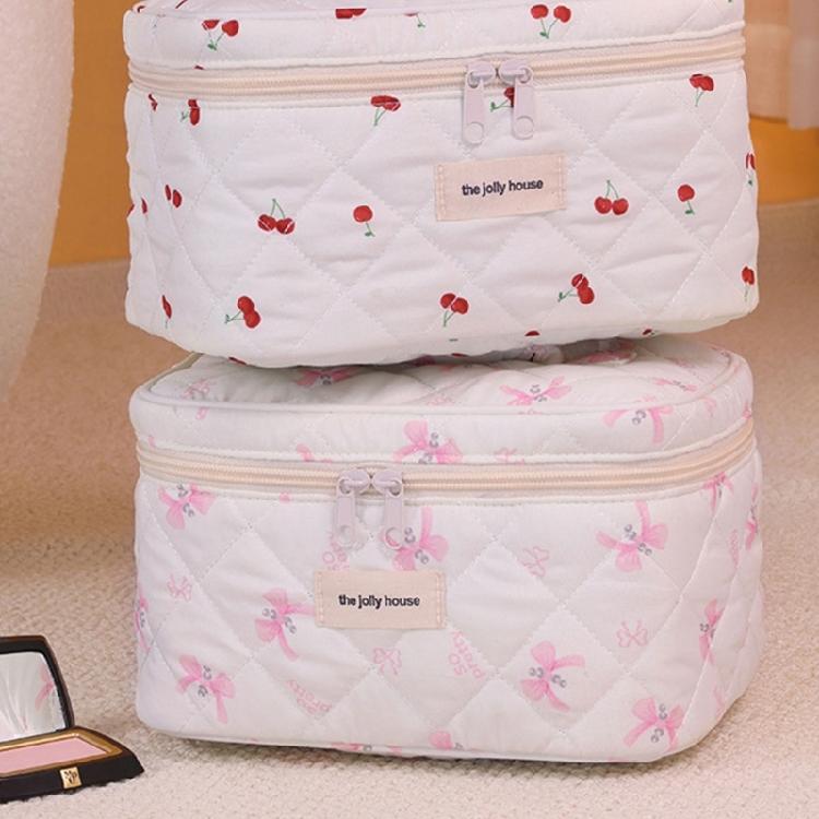 Reise Kosmetiktasche mit süßer Schleife Gesteppte Designs Große Kapazität Organizer Tragbar für Frauen und Damen