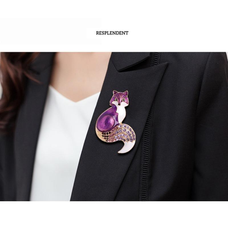 Brooch, Drip Oil, Retro, Minimalist, Fox Chest Flower, Sweater Alloy Cardigan Accessory, Rhinestone Pin