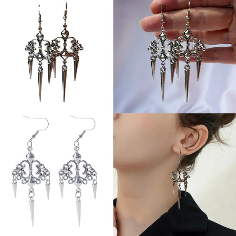 Brincos Góticos Vintage Pendentes Moda Vitoriana Punk Cone Espetado Brincos de Tachas Acessório de Joalheria Gótica para Mulheres