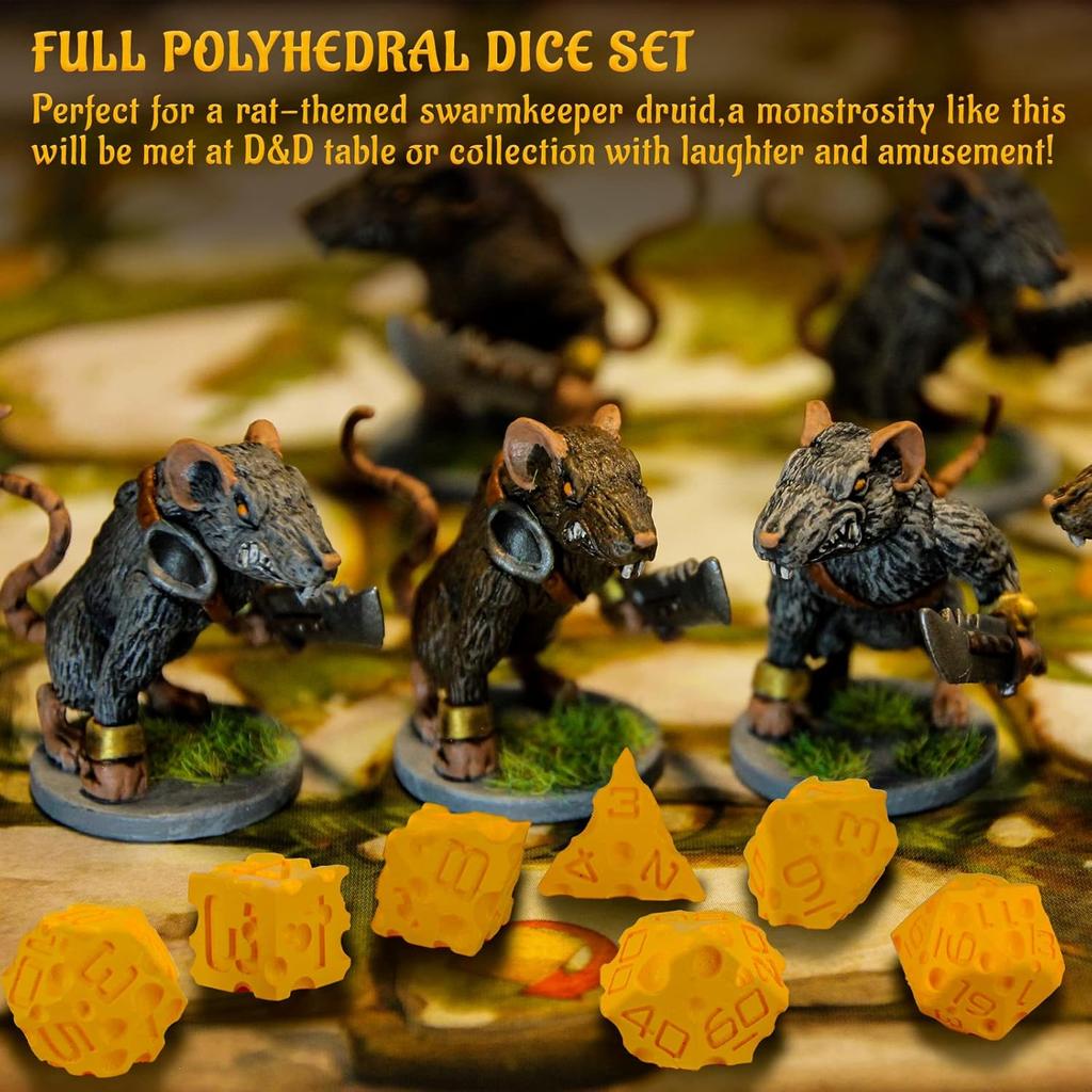 DND Sýrové kostky 3D tištěné 7 ks Polyhedrické kostky s potravinovou tématikou Skvělé pro Dungeons and Dragons, Pathfinder, Stolní RPG, MTG Hru