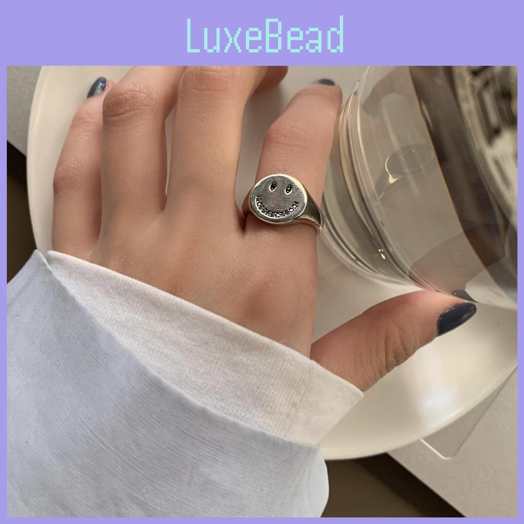 Vintage Korean Inspired Adjustable Ring With Rhinestone Smiley Face Design For Fashionable Women