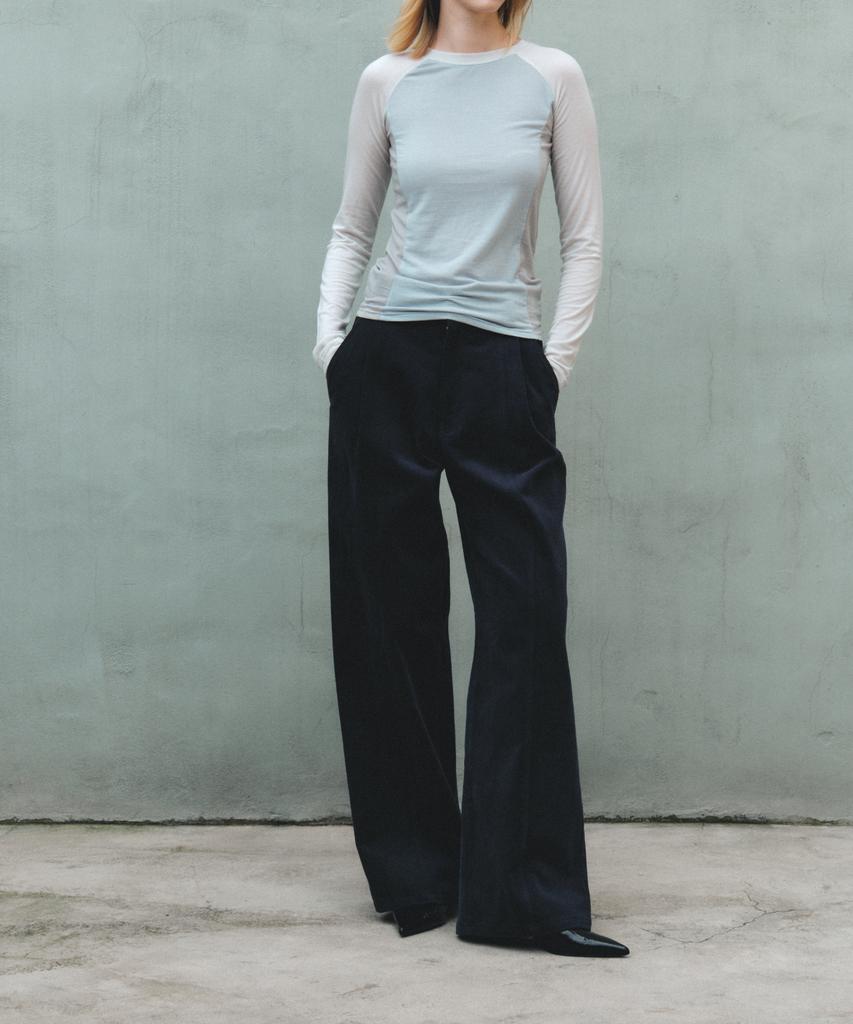 Aente Peach Cotton Wide Pants - Navy
