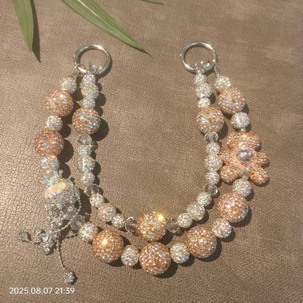 Catena da Polso per Telefono e Ciondolo per Borsa in Ceramica di Lusso con Strass e Perline