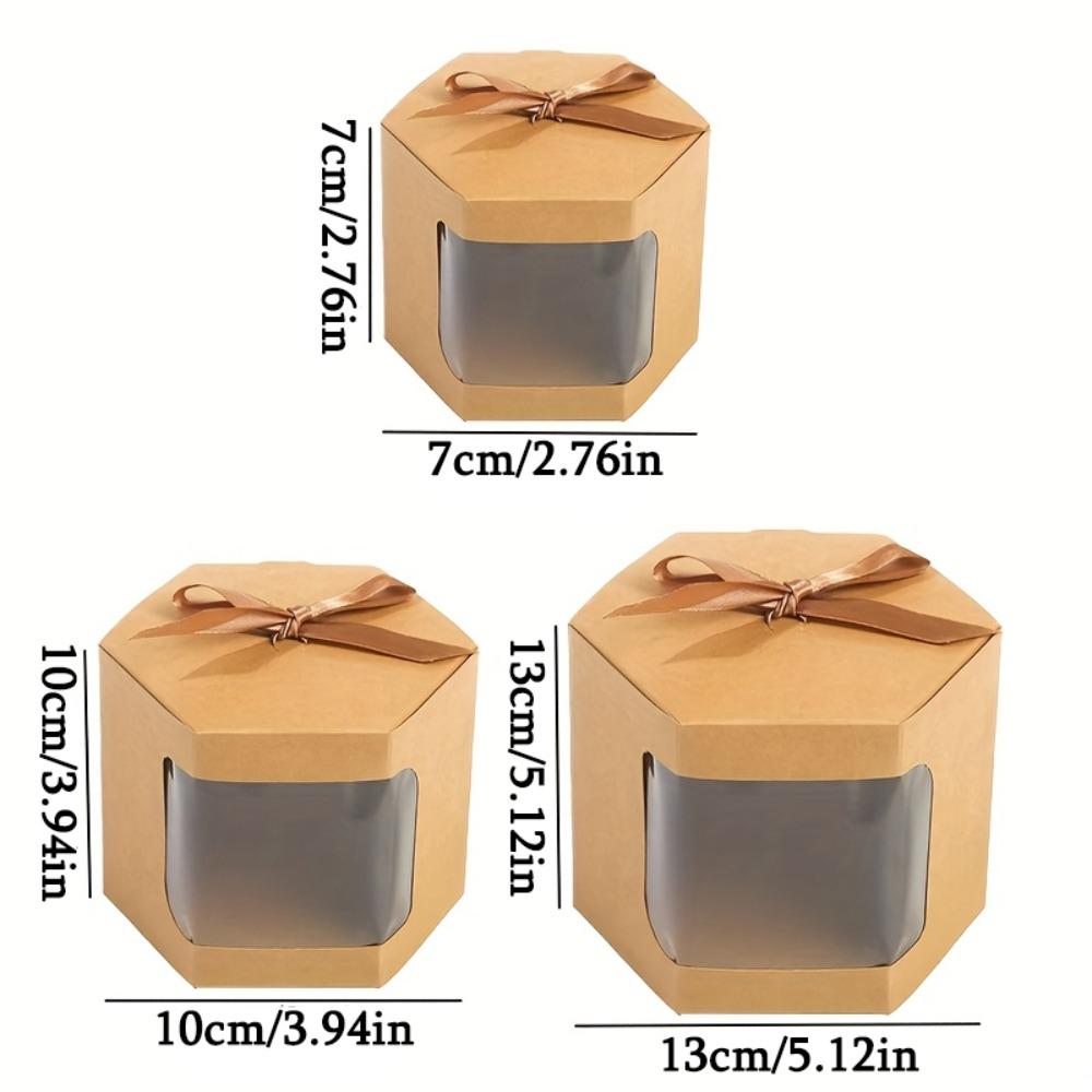 24pcs Hexagonal Party Gift Boxes with Ribbon 3 Size Kraft Paper Party Favor Boxes Folden Gift Wrap Box Display Box for Wedding Birthdays Packaging Box