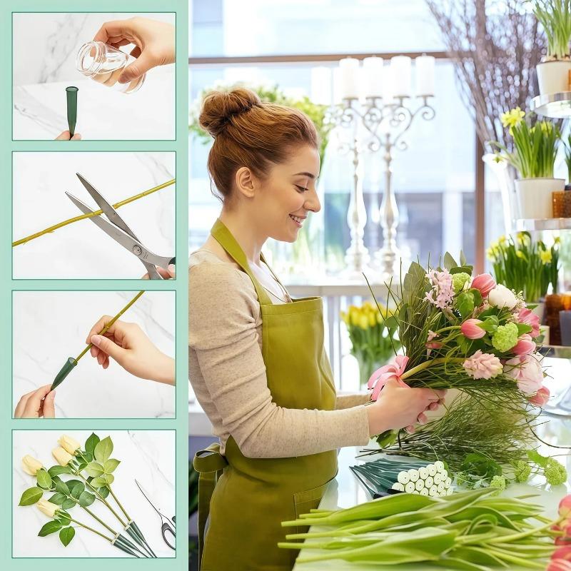 Latest Models 60 PCS Floral Water Tubes with Rubber Caps Fresh Flower Water Tubes for Garden Bouquet Stem Supplies Florist