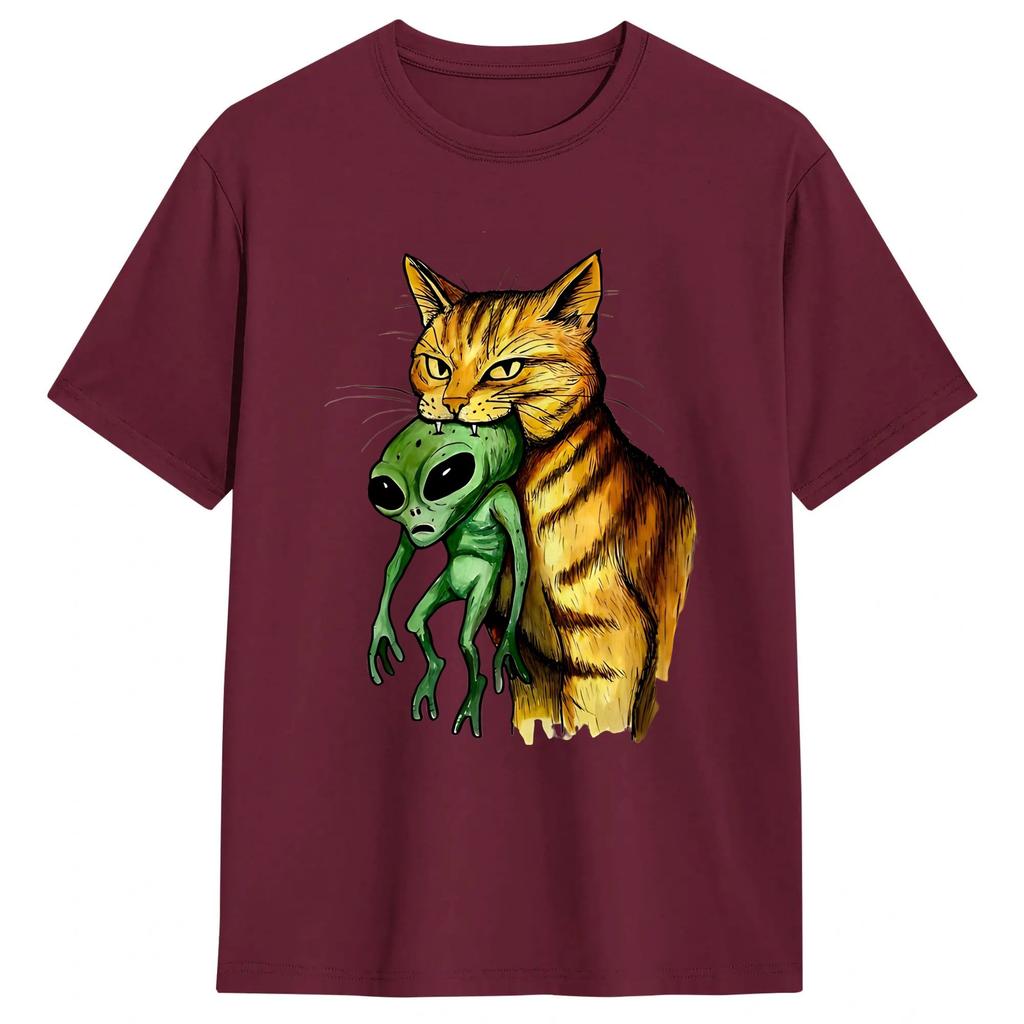Funny Green Alien Cat Meme TShirt Unisex Round Neck 100 Cotton T Shirts Short Sleeve Tee Shirt Plus Size Clothes