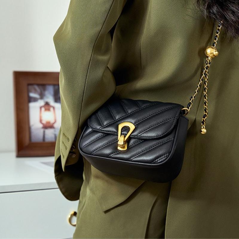 New Women's Leather Small Bag, Adjustable Chain Bag Crossbody Bag, Fashiable Mini Shoulder Bag, Versatile Luxury Designer Bag