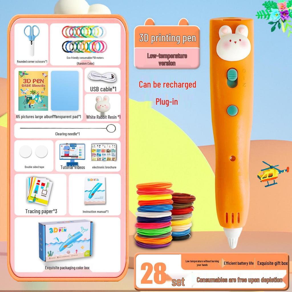 Rechargeable 1.75mm Low-Temperature 3D Printing Pen for Kids - Ideal Educational Gift