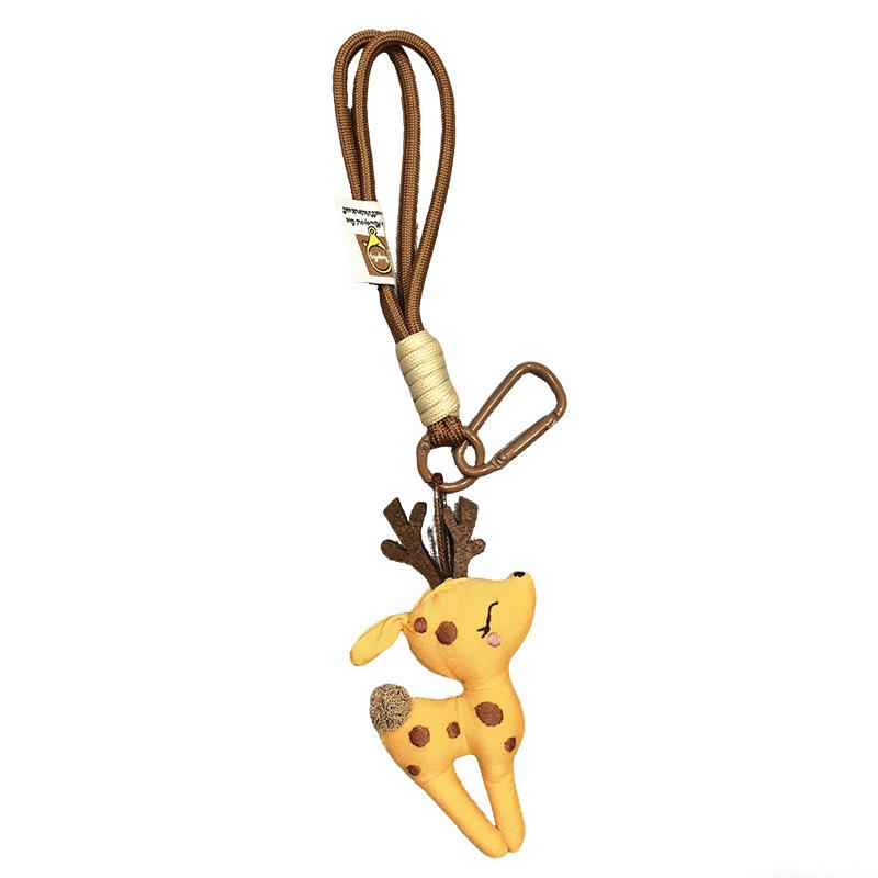 Cute Fabric Deer Bag Charm, Handmade Plush Deer Keychain with Colorful Braided Rope