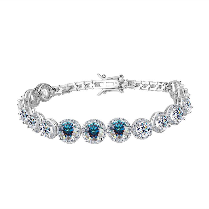 S925 Sterling Silver Moissanite Round Bracelet - Luxury Heavy Industry Style, Super Shiny High-End Women's Jewelry.