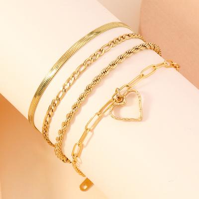 Stainless Steel Jewelry Fashionable High-End Vacuum Plating18k Gold Bracelet Twist Chain Titanium Steel Bracelet Set