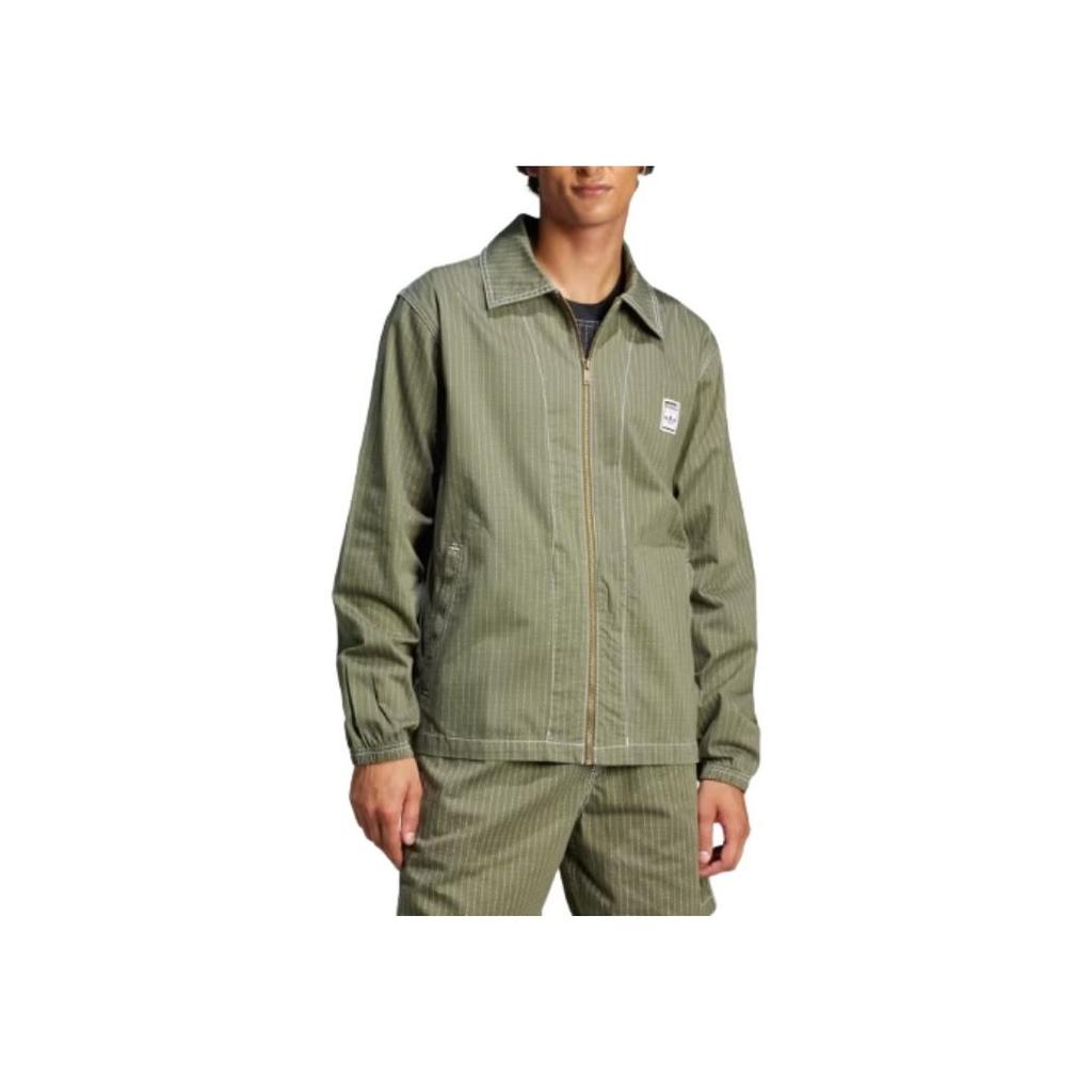 Adidas Originals Logo Stripe Zip Collar Long Sleeve Jacket Men Jacket Green JP4484