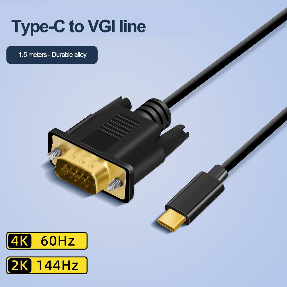 USB C 3.1 To VGA Adapter 1080P Type-C Male To VGA Male Video Converter Cable For HDTV Projector Laptop Monitor