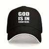 GOD IS IN CONTROL Baseball Cap  Adjustable Resilient Cap Black with White Letters Machine Wash and Mens and Womens  Chris