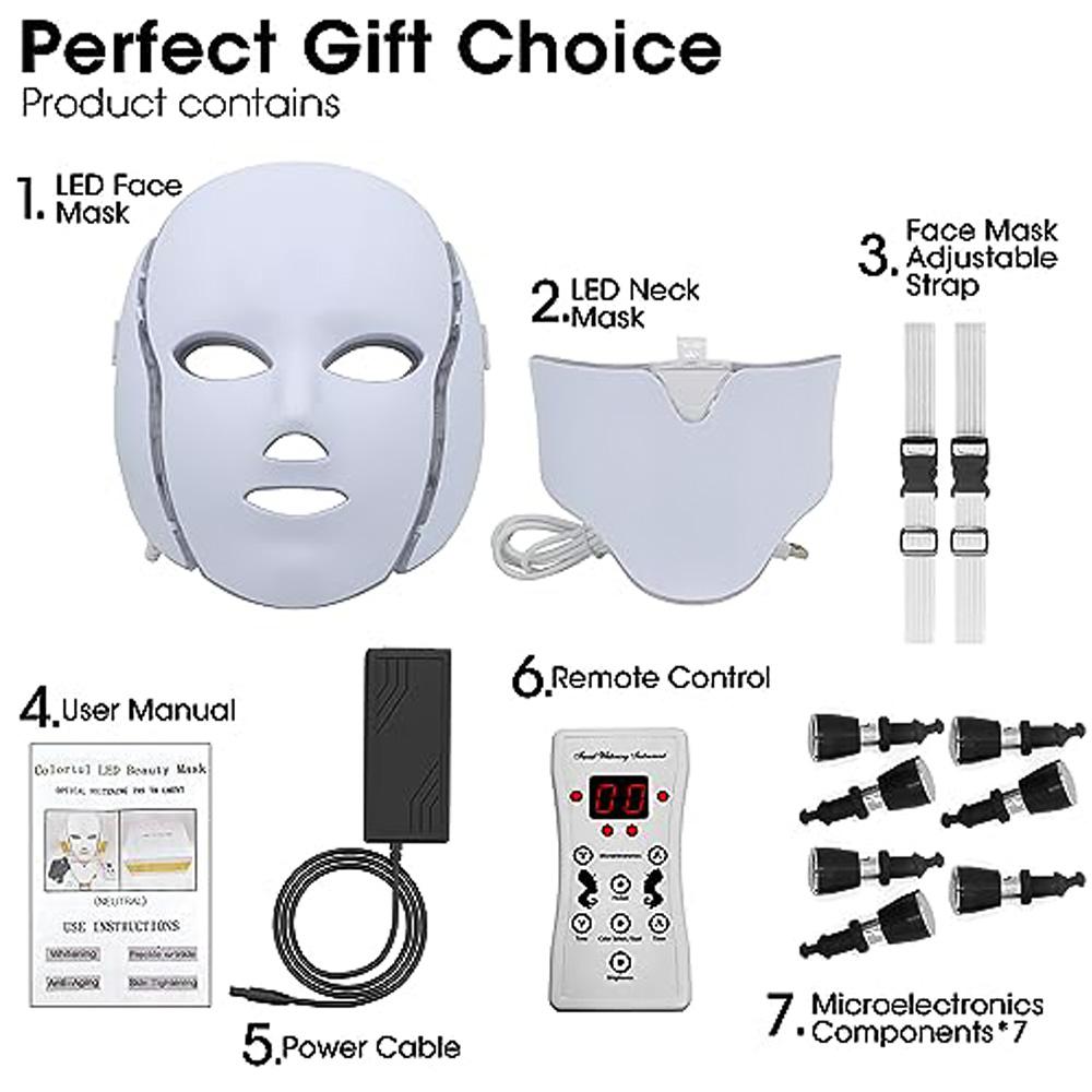 

7-цветная светодиодная фотонная маска для лица 192 светодиода SPAMask Мягкая и удобная посадка Омоложение кожи Домашний ежедневный уход Бьюти-девайс белый