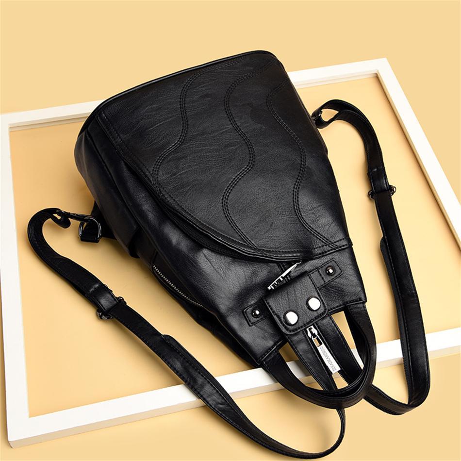 High Quality Patchwork Soft Leather Backpack Fashion School Bags For Girls 2023 Multifunctional Bags Ladies Backpacks Sac a Main