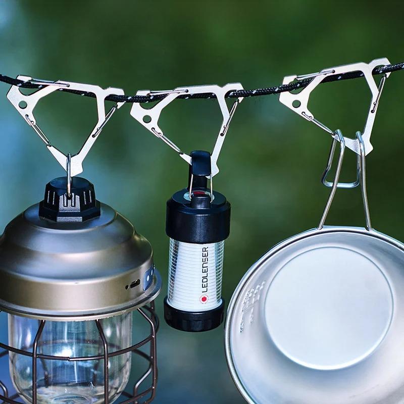 3-Hook Carabiner Triangle Hanging Buckle Tent Torch Hanger Keychains Multifunctional Stainless Camping Backpack Hanging Hook