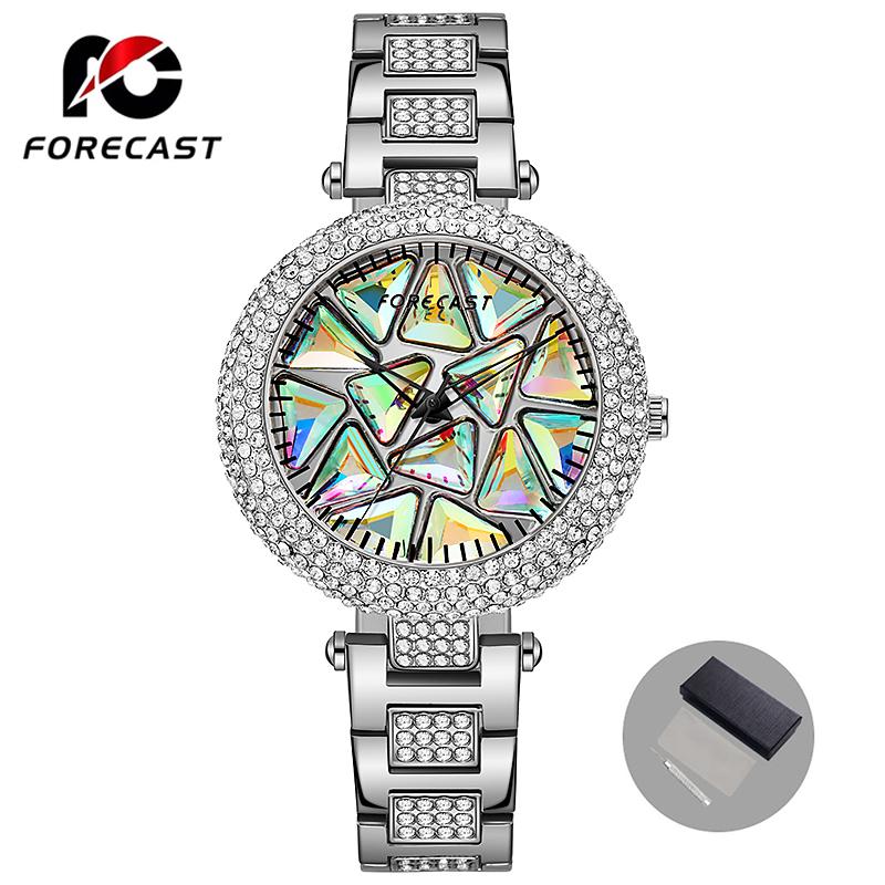 FORE CAST Neue Elegante Quarz Damenuhr Luxus Strassstein Stil Mode Damen Wasserdichte Damenuhr Stahl