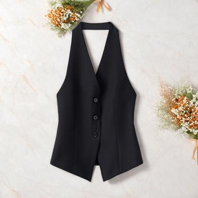 Women's Halter V Neck Suit Vest Button Down Backless Blazer Waistcoat Sleeveless Crop Tank Top Vintage Dressy Vest