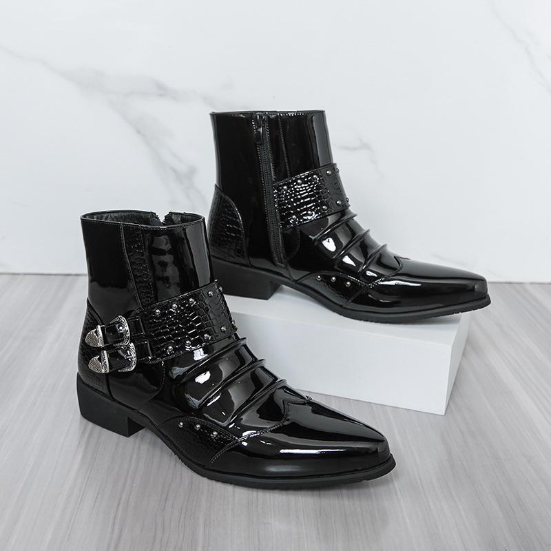 Men's British Style Autumn Leather Chelsea Boots - Shiny, Pointed Toe, High-Top, Formal, Casual, Short Boots