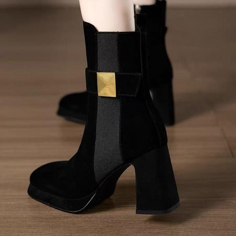 Fashion High Heels Women Ankle Boots Elegant Chunky Suede Shoes Designer 2025 Winter Trend New Fashion Party Boots Woman Pumps Botas