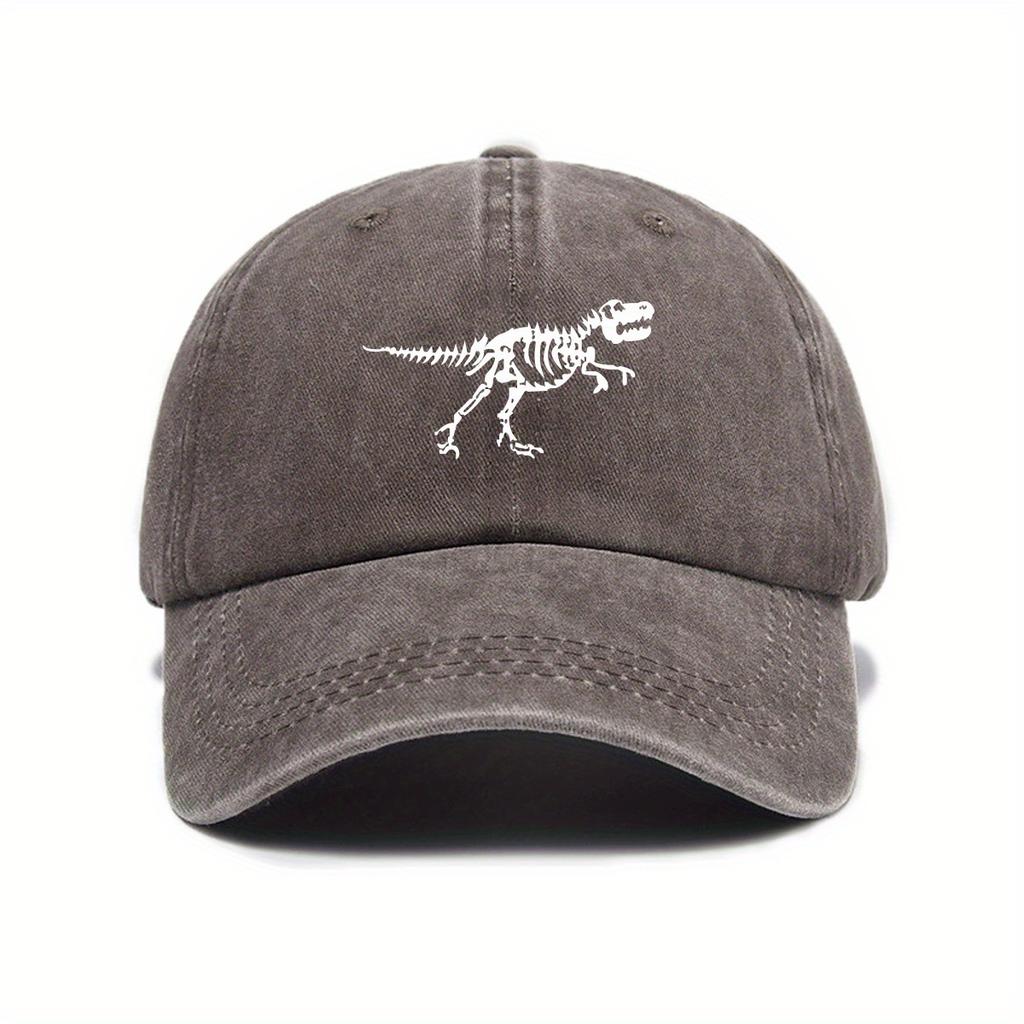 1pc Retro Washed Dinosaur Skeleton Printed Baseball Caps for Men,Fashionable and Casual Adjustable Dad Hat for Outdoor Sports