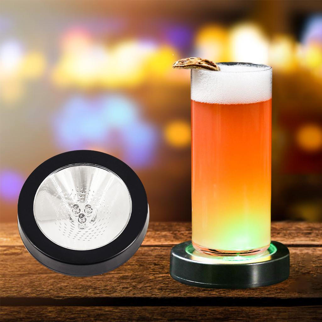 

Coaster Cocktail Base Flashing Cup Mat Luminous Placemat Colorful Lights for Champagne Beverage Battery Black