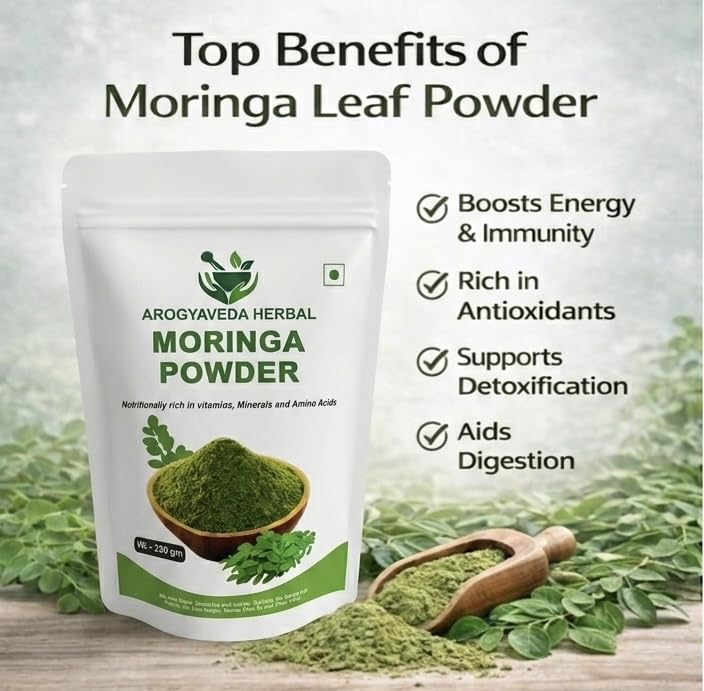 Arogyaveda Herbal Pure Moringa Leaf Powder 200g | 100% Natural Drumstick Tree Leaf Powder for Immunity & Energy Boost | Green Superfood Supplement