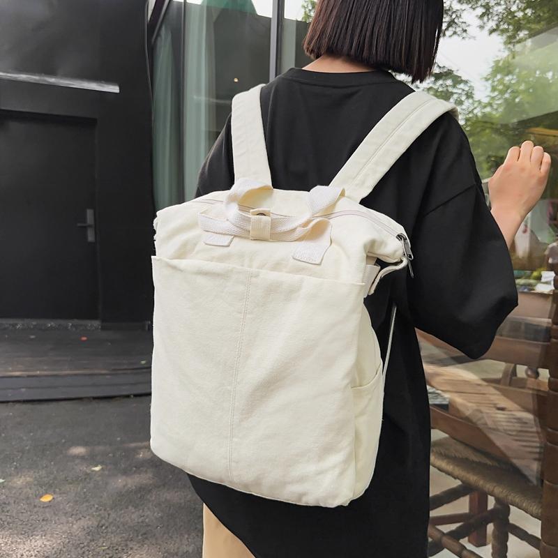 Plátěný jednobarevný studentský školní batoh Pánský velkokapacitní cestovní batoh