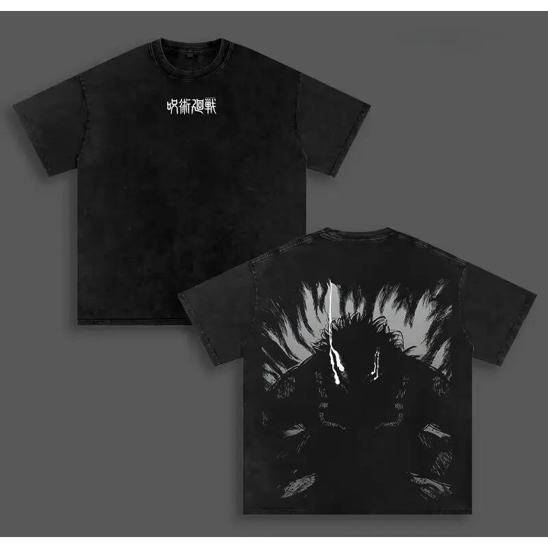 Itadori Yuji Jujutsu Kaisen Anime T-shirt Hip Hop Y2k Washed T Shirt Summer Short Sleeve Cotton Soft Tees Tops Men's Clothing