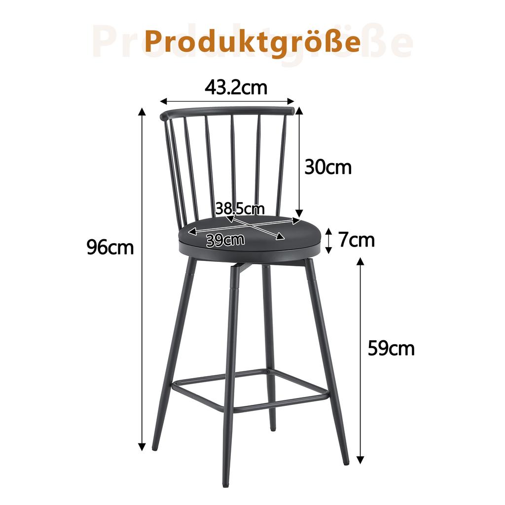 Modern Metal Bar Stool in Windsor Style with Upholstered Seat for Kitchen Islands, Bars, Restaurants; Bar Height; Vintage and Minimalist Style