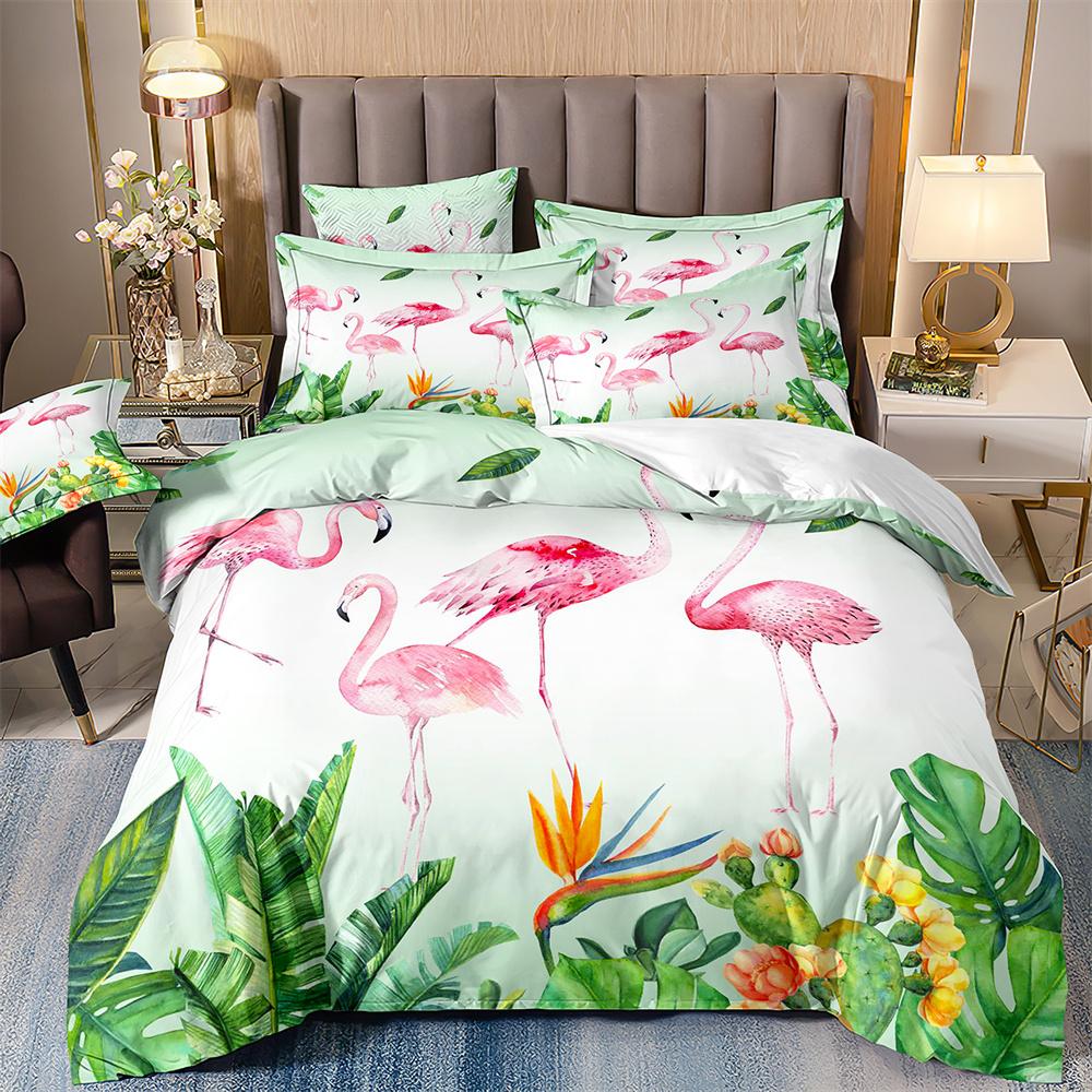 Double Duvet Cover And Pillowcases For Girls,Flamingo And Parrot Bedding,Bird Flowers And Trees Print,Dropship Wholesale,200x200