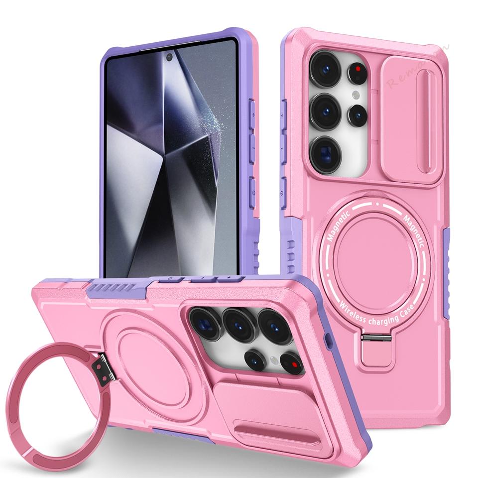 Stand Magnetic Case for Samsung Galaxy S24 S22 S23 S25 S20 S21 S26 FE Ultra Plus S26 Ultra Magsafe Shockproof Protector Cover