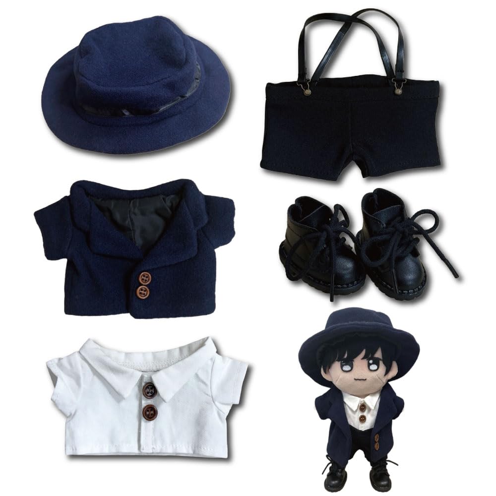 

20cm Plush Doll Clothes: Suit, Jacket, White Shirt, Shorts, Vest, Tie, Belt, Cotton Doll Outfit (Includes Hat)