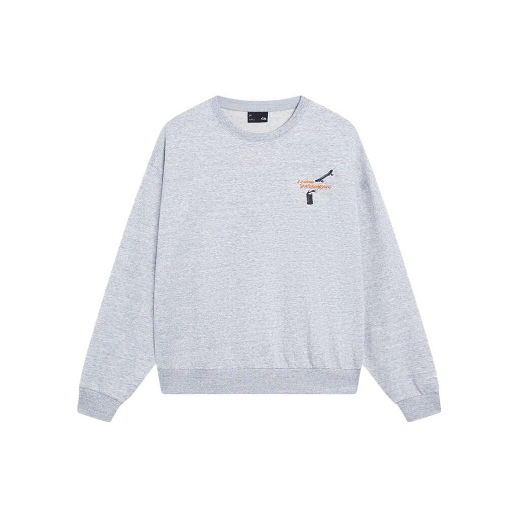Li Ning Skateboard Series Letter Print Loose Pullover Sweatshirt Unisex sweatshirt Flower-Gray AWDT155-3