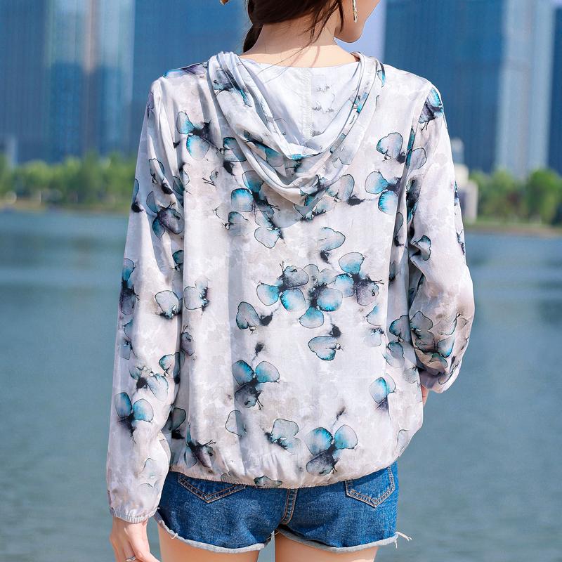 Dámské letní svrchní ochrana proti slunci oblečení s kapucí nadměrná velikost ležérní tenký dlouhý rukáv dámská letní bunda větrovka