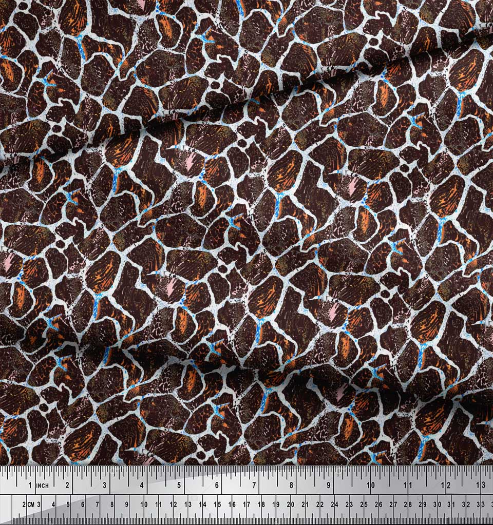 Soimoi Brown Poly Crepe Fabric Ziraffe Animal Skin Decor Fabric Printed metre 42 Inch