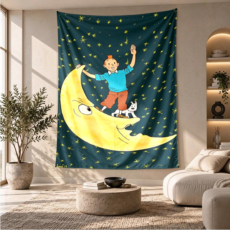 The Adventures of Tintin Tapestry Playroom Tapestry, Accessories for Bedroom,Livingroom, dormitory Room Wall Decor Fan Birthday Gifts