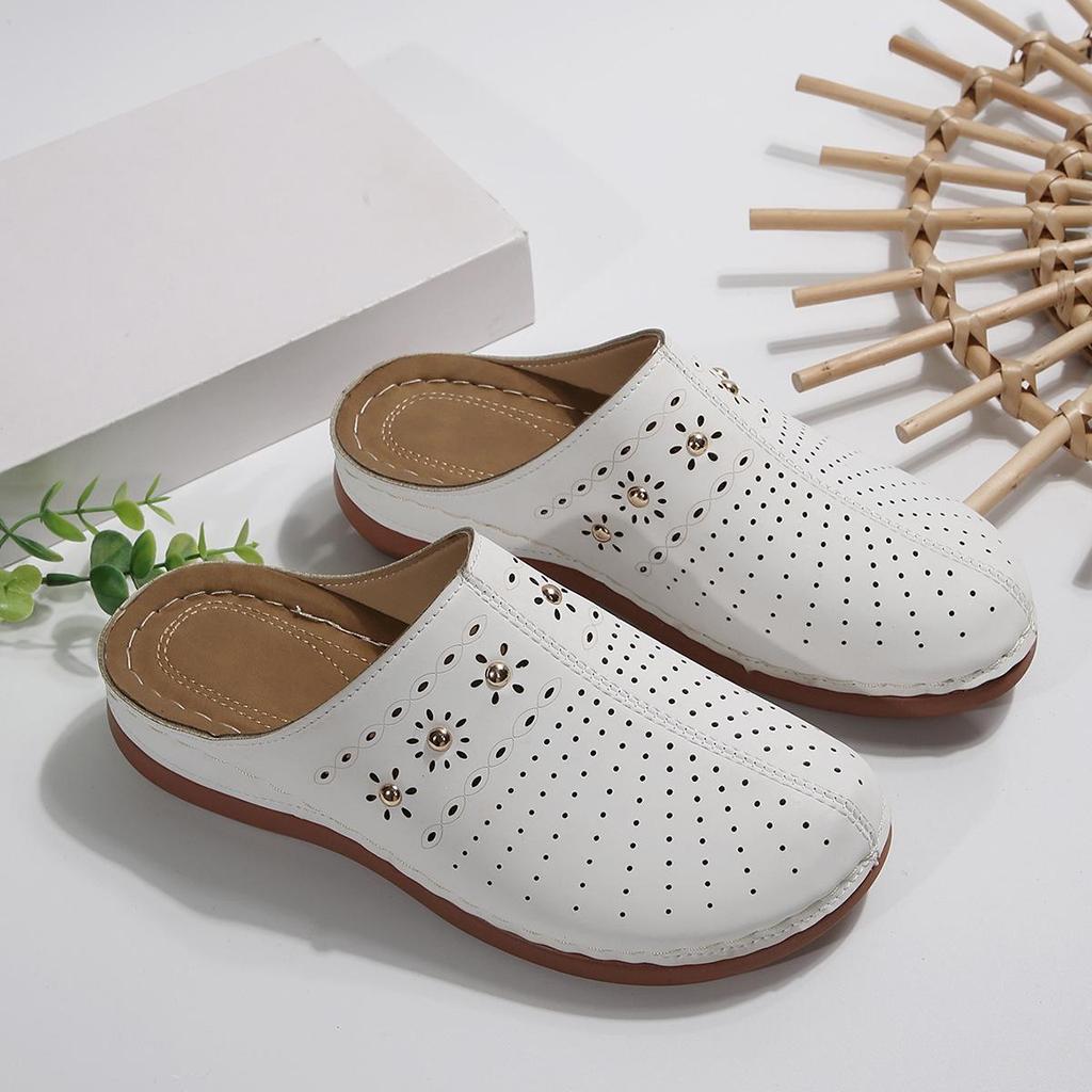 2025 Women's Thick-Soled Closed-Toe Backless Casual Slippers, Plus Size Round-Toe Summer Design