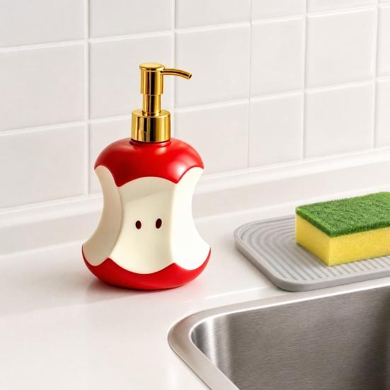 300ML Bitten Fruit Refillable Soap Dispenser, Liquid Hand Soap Shower Gel Container, Empty Pump Lotion Bottle for Bathroom Kitchen