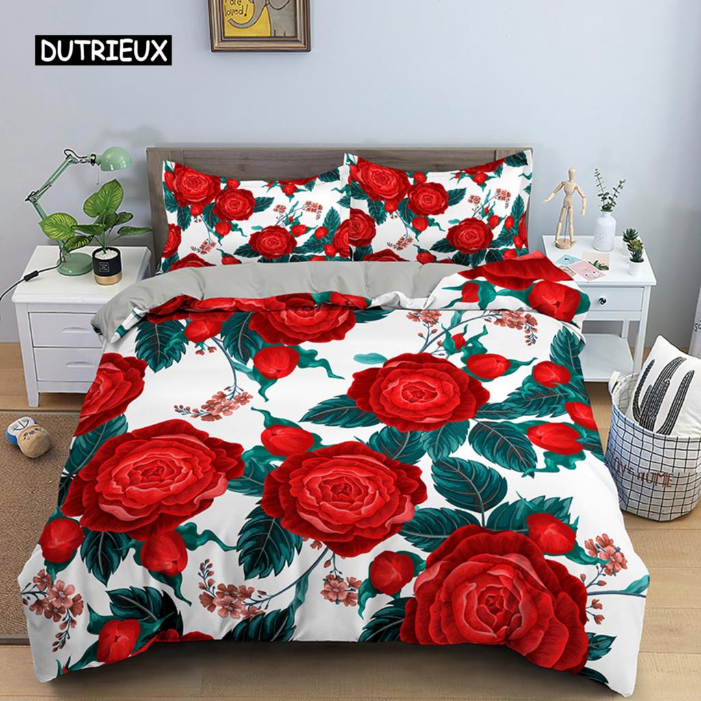 3D Rose Flower Duvet Cover Double 210x210 Bedding Set 2/3pcs Quilt Cover with Zipper Closure King Size Polyester Comforter Cover