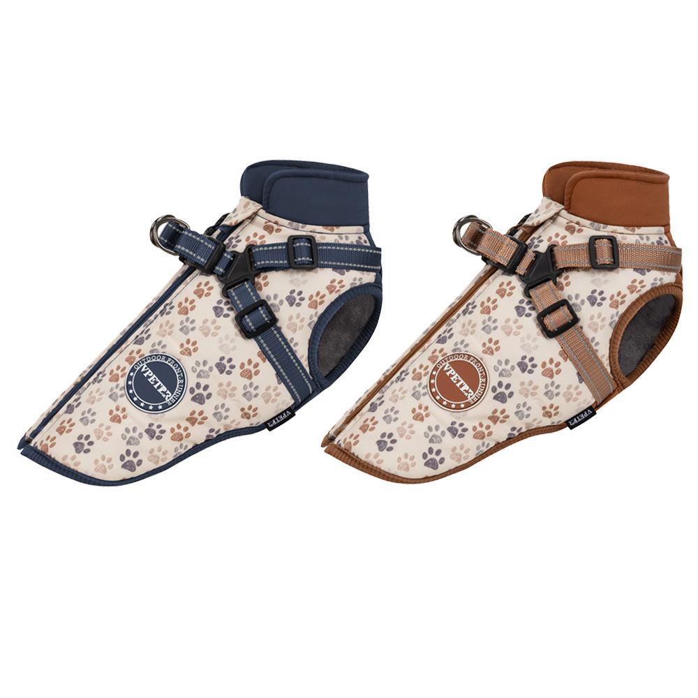 Jesienne i Zimowe Pogrubione Ubranka dla Szczeniąt Kamizelka dla Zwierząt Domowych Modna Kamizelka dla Psa z Bawełny z Nadrukiem na Klatce Piersiowej i Plecach Zintegrowane Ubrania dla Zwierząt