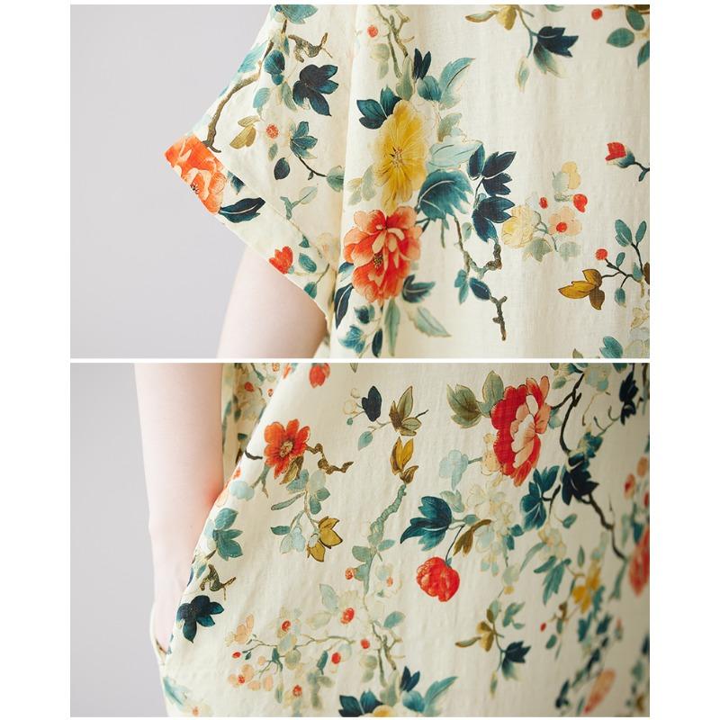 DIMANAF 2025 Summer Plus Size Dress Basic Women Casual Loose Vintage New Long Oversized Flower Dress Maxi