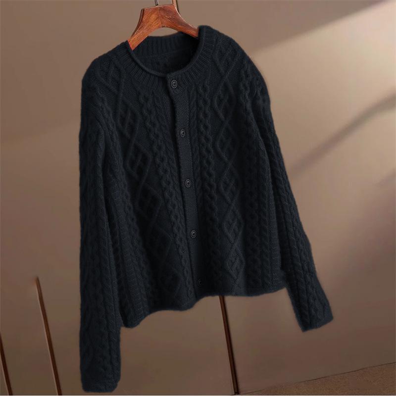 2025 Thick Heavy Gauge Wool Cardigan for Women - Fine Knit Autumn/Winter Sweater Coat