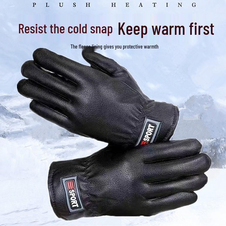 Men s Winter Leather Touchscreen Cycling Gloves - Thick, Windproof, and Warm One Size