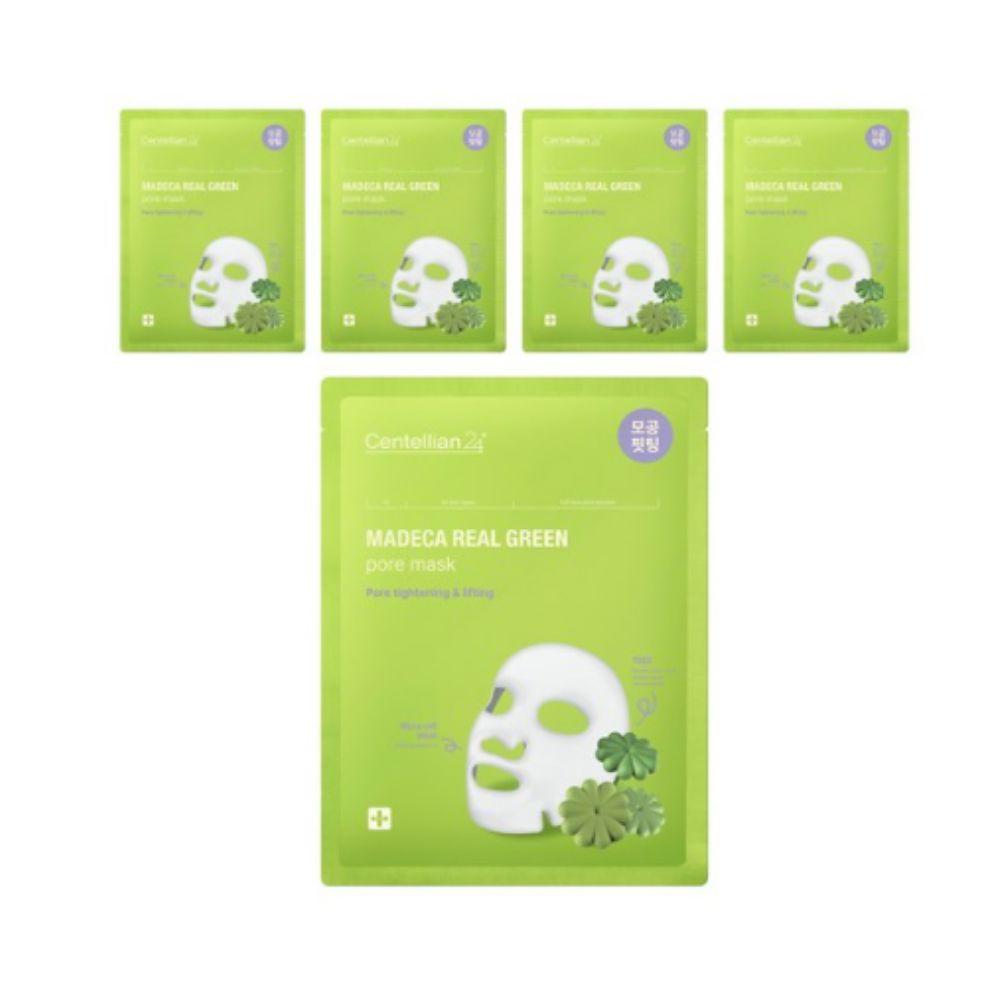 Centellian24 Madeca Real Green Pore Mask 5 Sheets - Intensive Pore Tightening & Soothing Facial Sheet Mask for Sensitive Skin Care