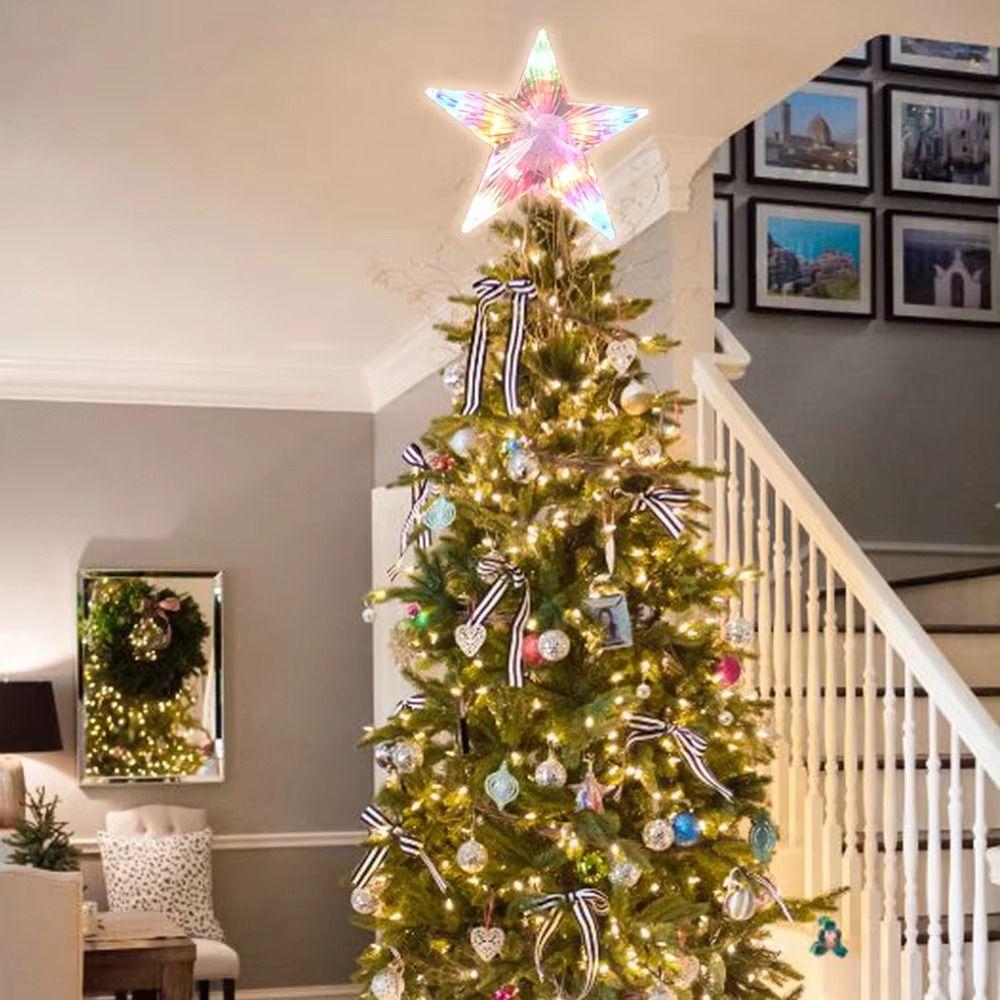 Five-pointed Star LED Lighted Star Glowing Xmas Tree Top Ornaments  Xmas Party