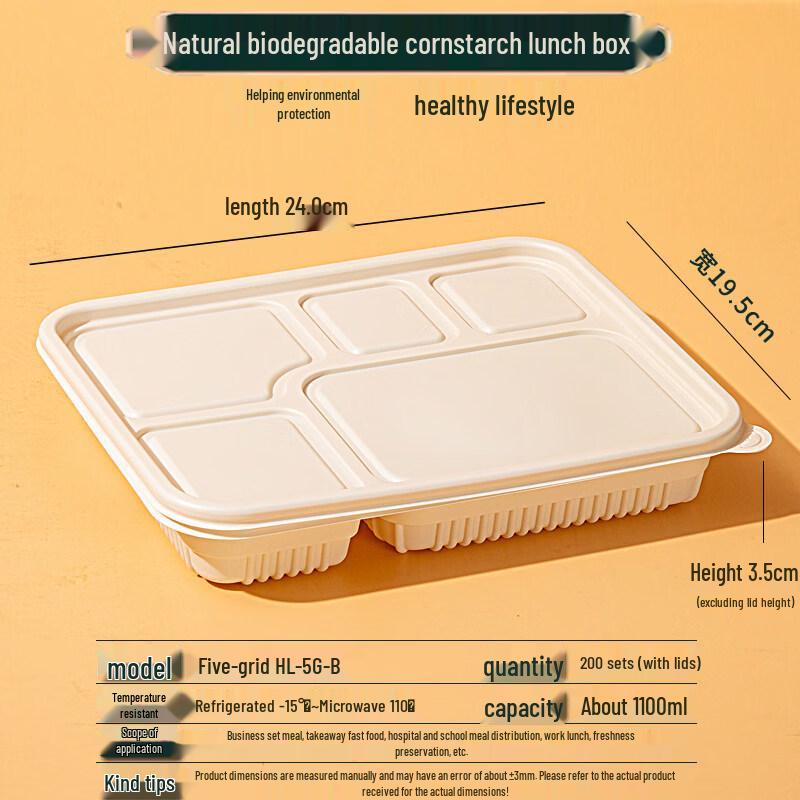Degradable 5-Compartment Corn Starch Meal Box