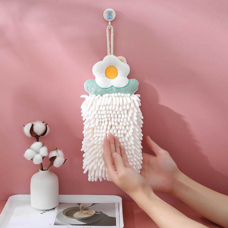 Chenille Quick-Dry Hanging Hand Towel - Thick, Absorbent for Kitchen & Bathroom 30cm x 16cm белый
